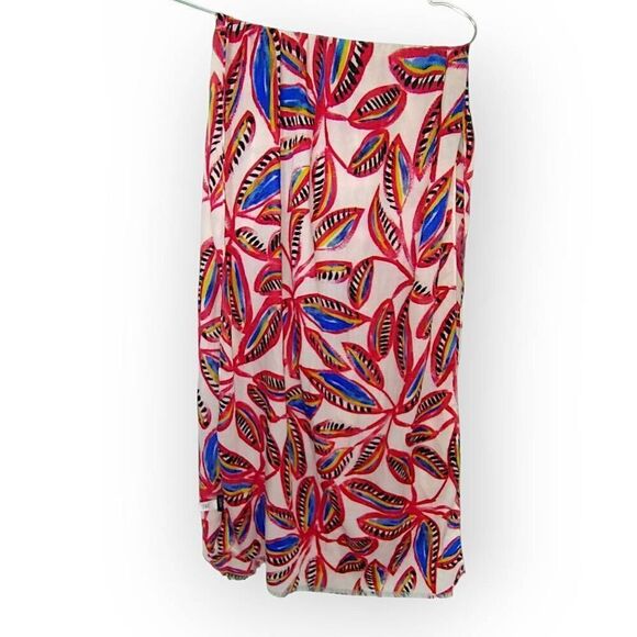 J Crew Abstract Print Red Blue Rectangle Scarf Leafs Floral Sarape Wrap Scarf - Picture 2 of 7